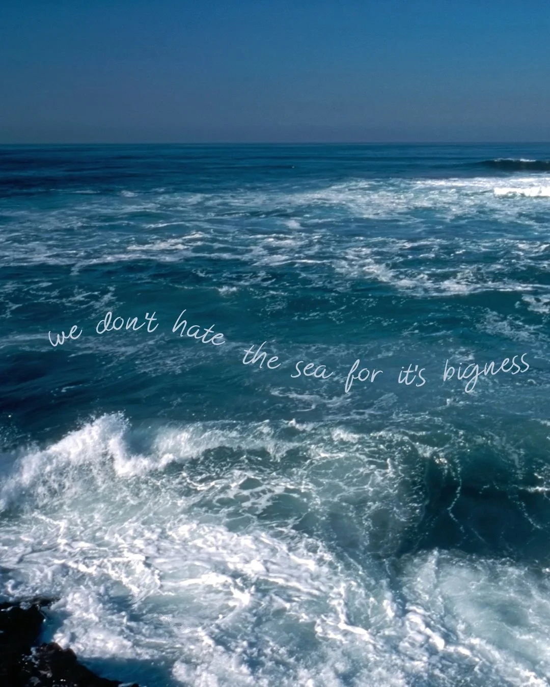We are not separate from nature, we are not different than nature, fatness is a part of nature. 

Anti-fatness is (and always has been) a tool of colonialism. 
Your body is nature. 
Your body belongs. 

Image description:
slide 1 is a photo of waves 