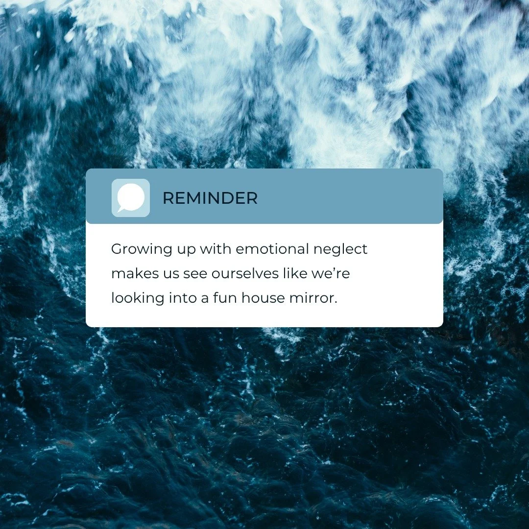 more context 👇🏻

Growing up with emotional neglect makes us see ourselves like we're looking into a fun house mirror. 

Children understand who we are by having ourselves reflected back to us from the adults around us. When our caregivers are emoti