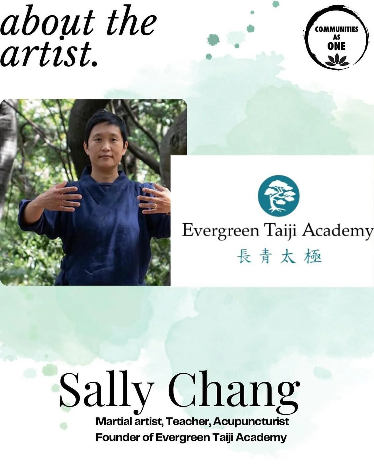 🌟 Experience the Art of Qigong with Sally Chang! 🌟

We are thrilled to announce that Sally Chang, the Chief Instructor of Evergreen Taiji Academy, will be teaching qigong at the Name Unveiling Celebration of Yik Oi Huang Peace and Friendship Park o