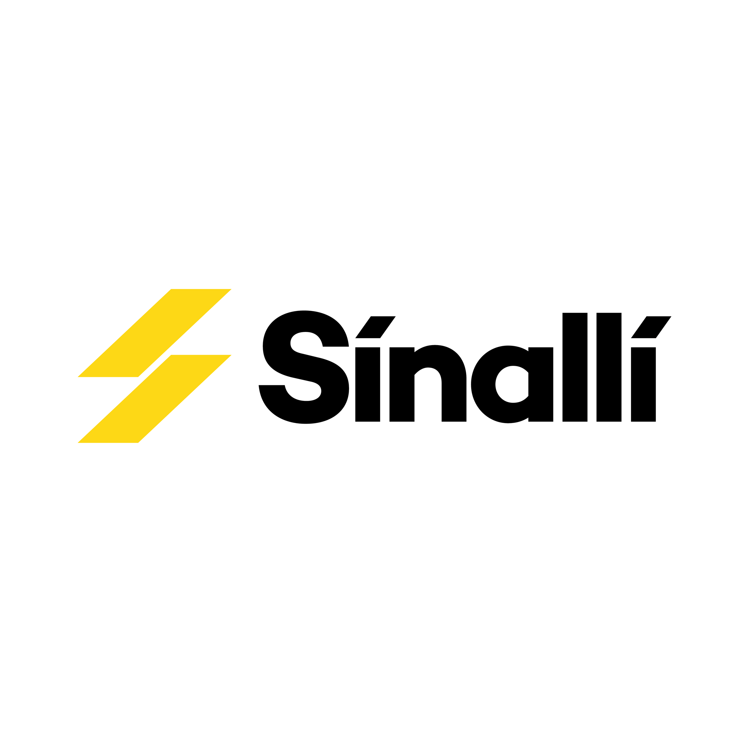 A logo with two yellow lightning bolt symbols next to the word 'Sínalli' in bold black text.