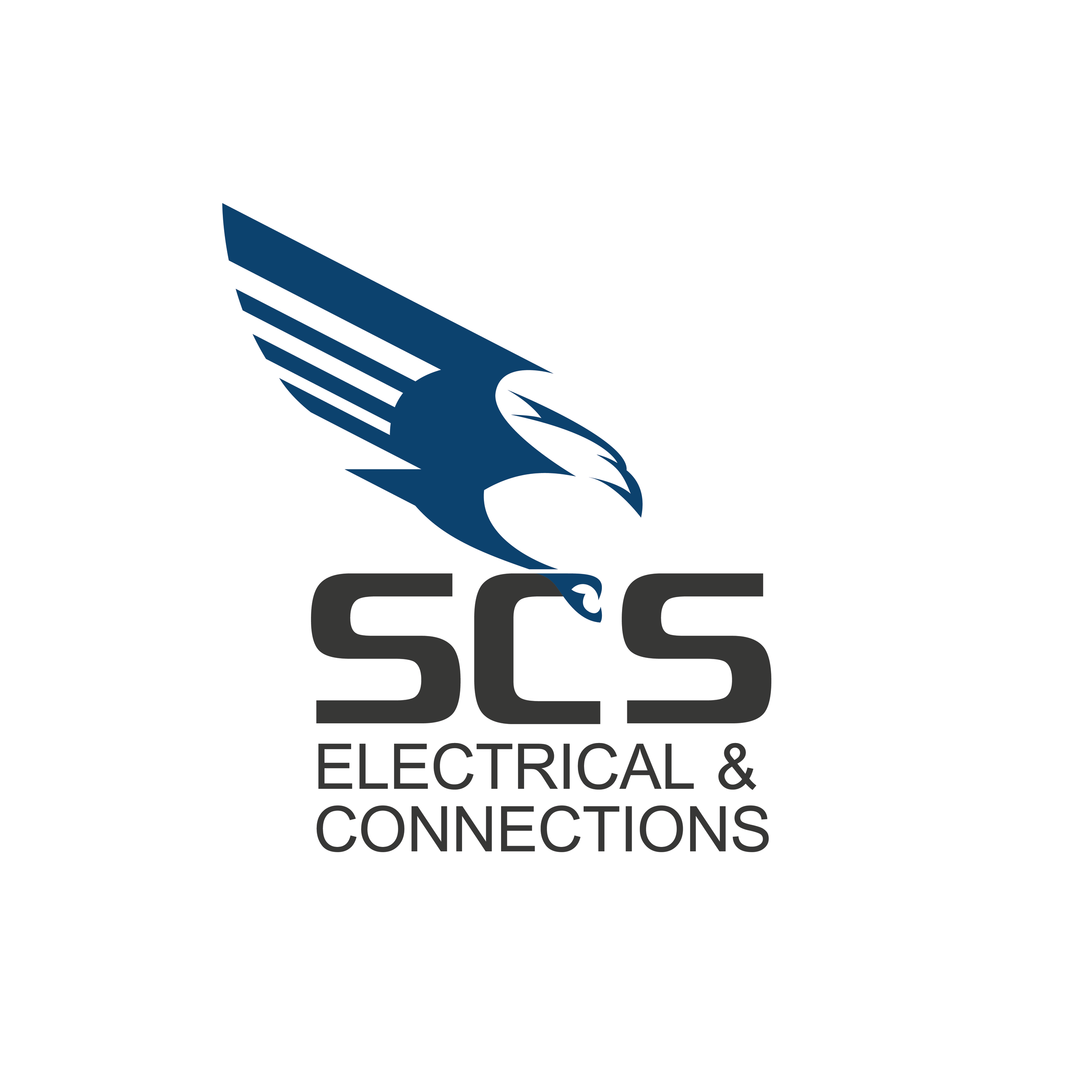 Logo for SCS Electrical & Connections featuring a stylized flying hawk and the company name in bold letters.