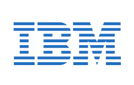 IBM logo with blue stripes on white background