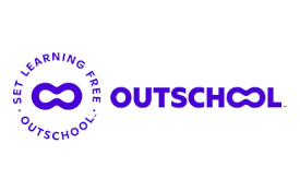 Outschool logo with infinity symbol and text "Set Learning Free."