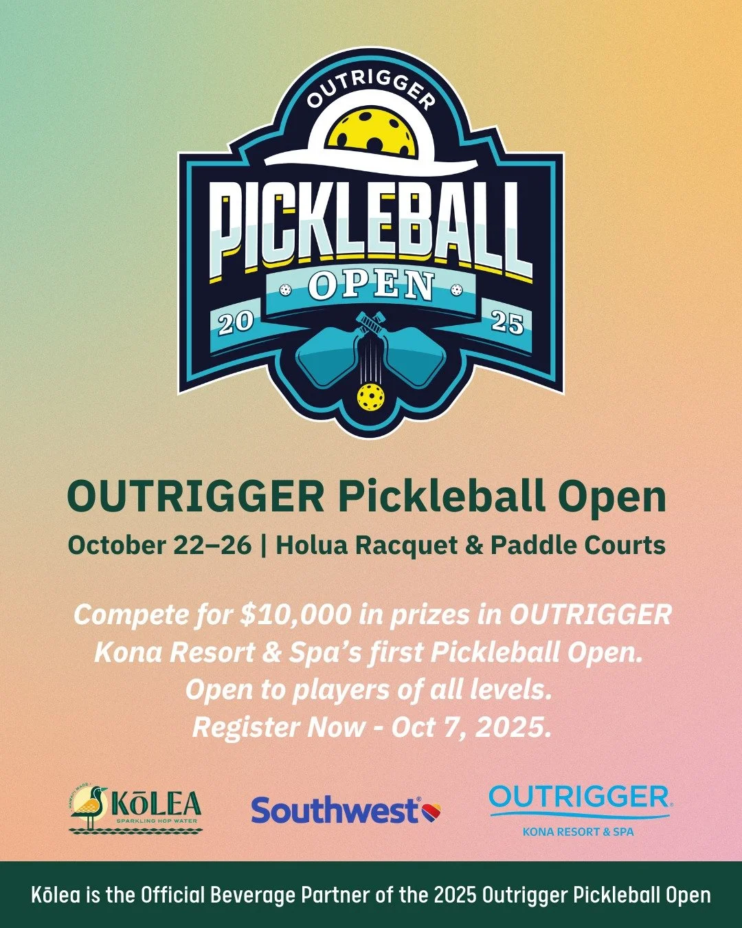 We&rsquo;re excited to share that Kōlea Sparkling Hop Water is the Official Beverage Partner of the 2025 OUTRIGGER Pickleball Open! This inaugural tournament, hosted by the OUTRIGGER Kona Resort &amp; Spa, will bring top players together to compete f