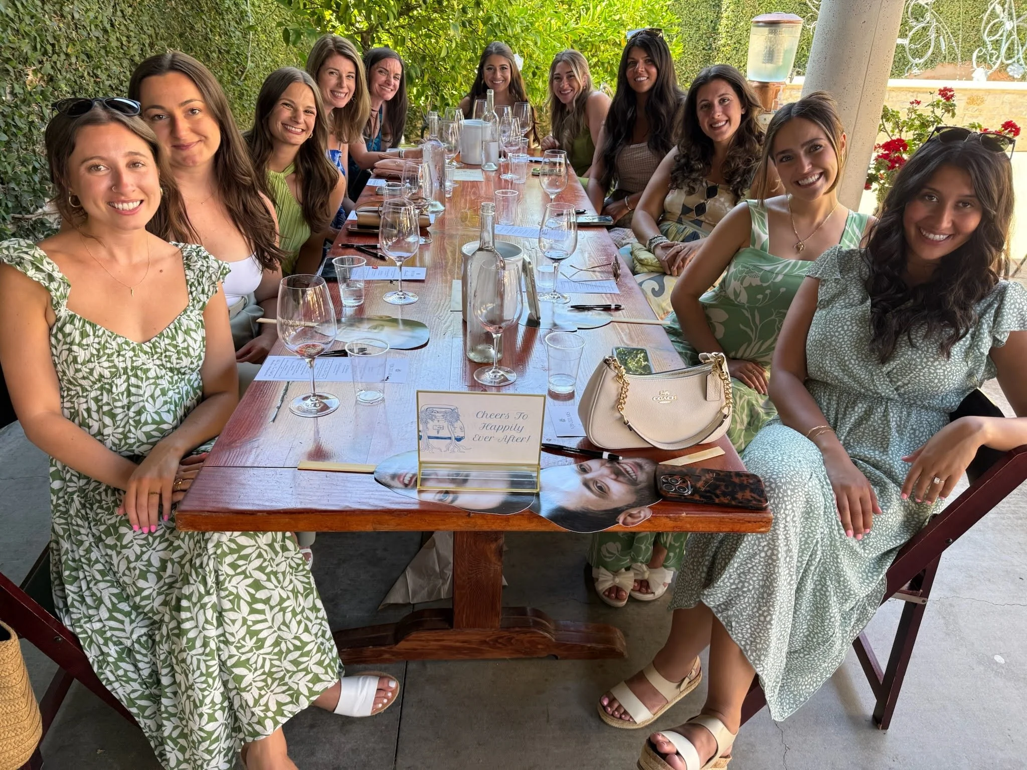 Bachelorette group posing at a winery tasting