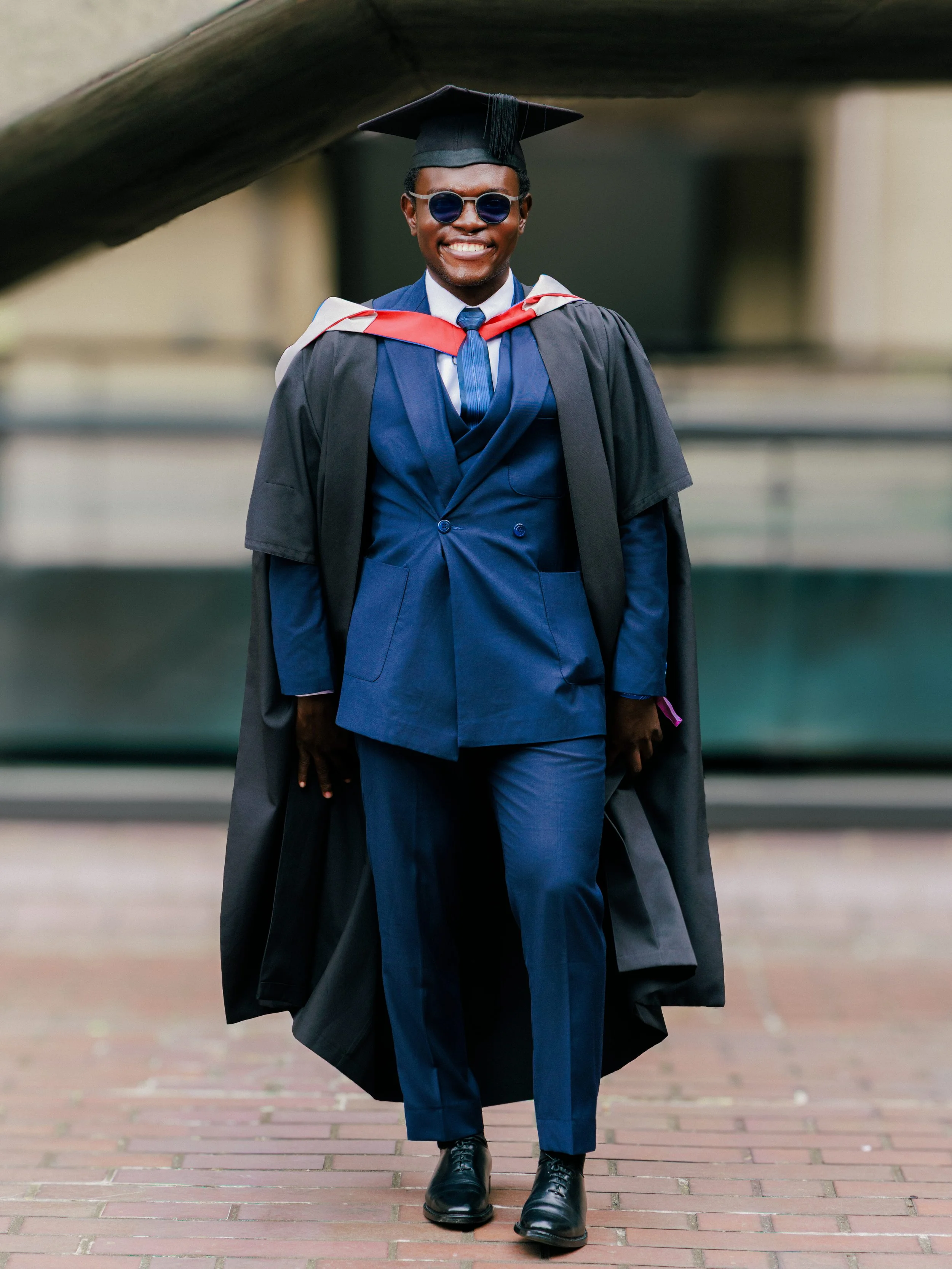 Graduation photographer London Barbican Centre solo portrait