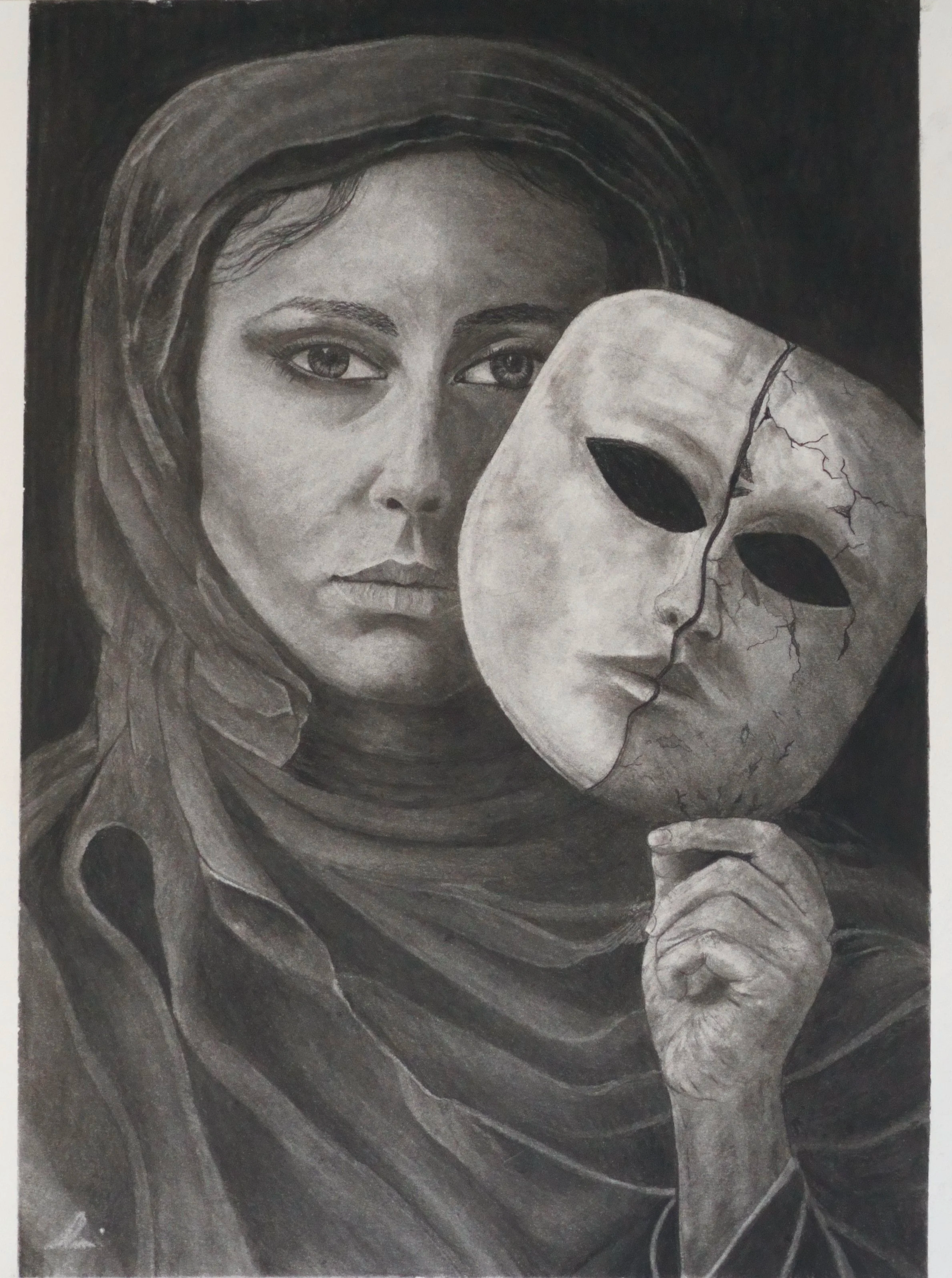 "The Reveal" 18x24 Charcoal on Paper, 2026