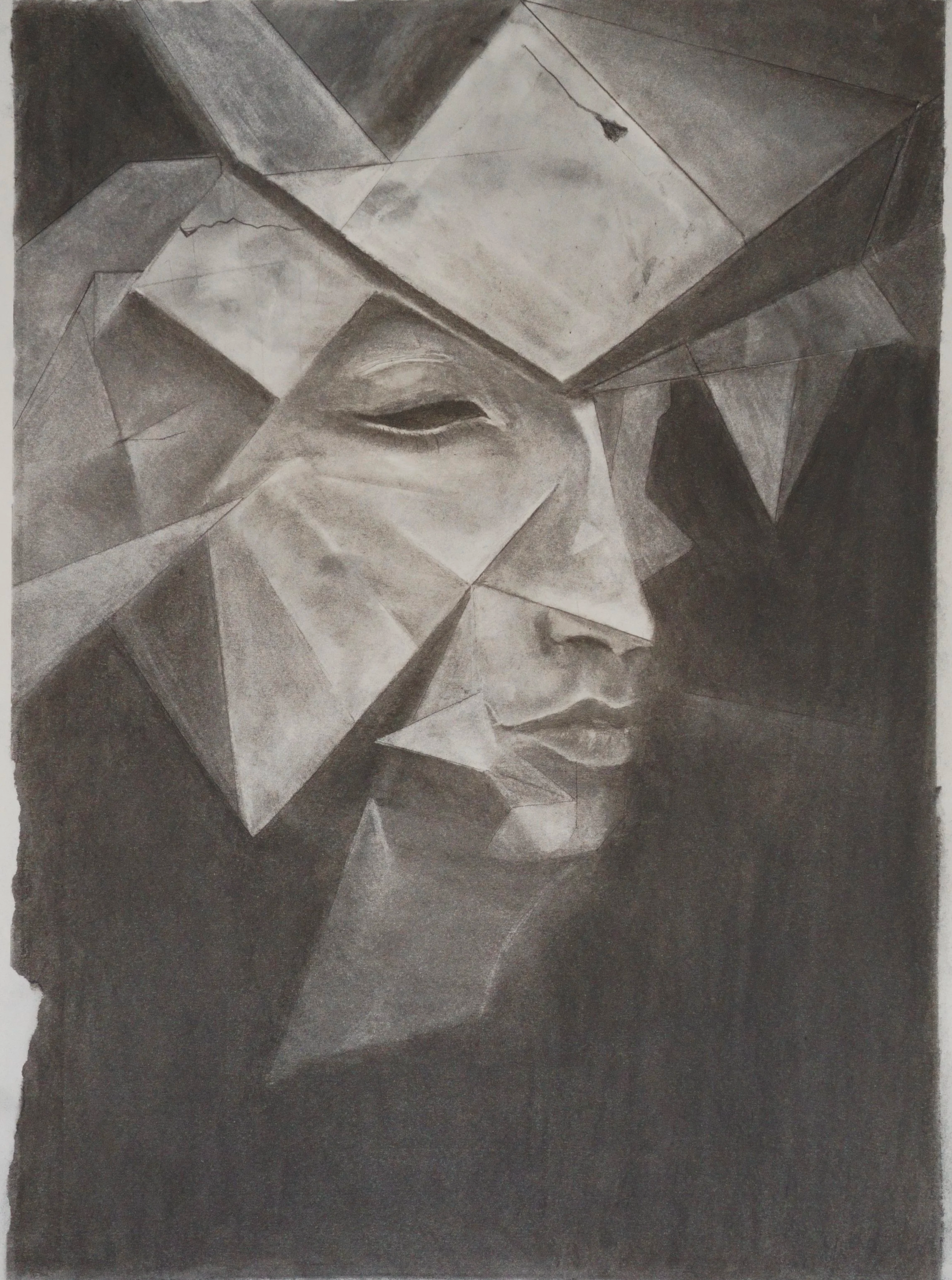 "Fragmented" 18x24 Charcoal on Paper, 2026