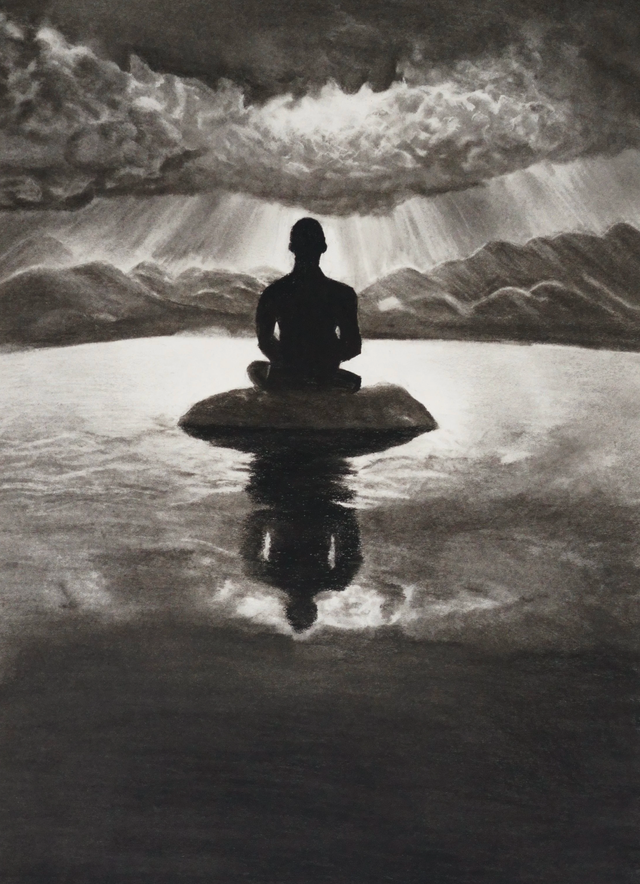 "Stillness" 18x24  Charcoal on Paper, 2025