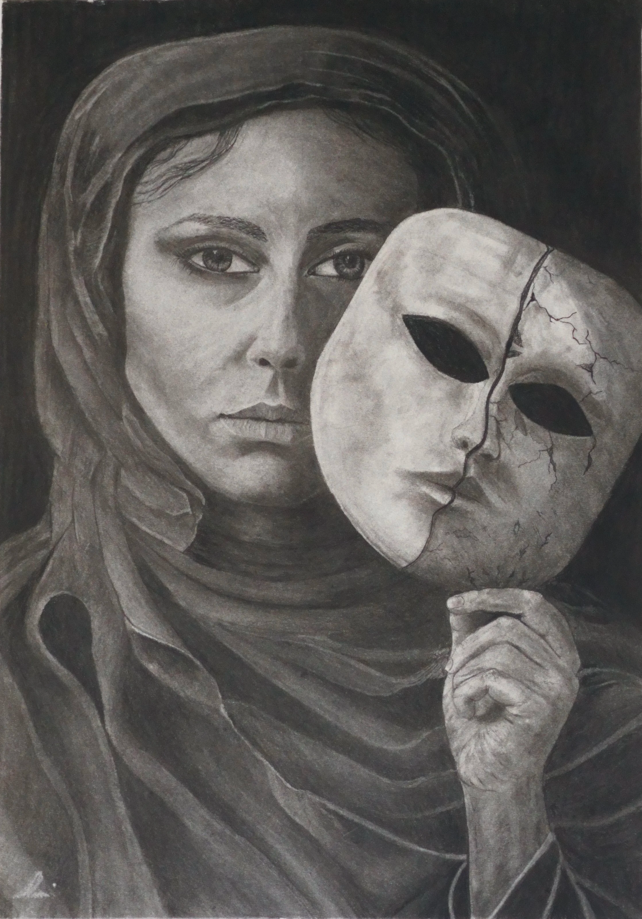 "The Reveal" 18x24 Charcoal on Paper, 2026
