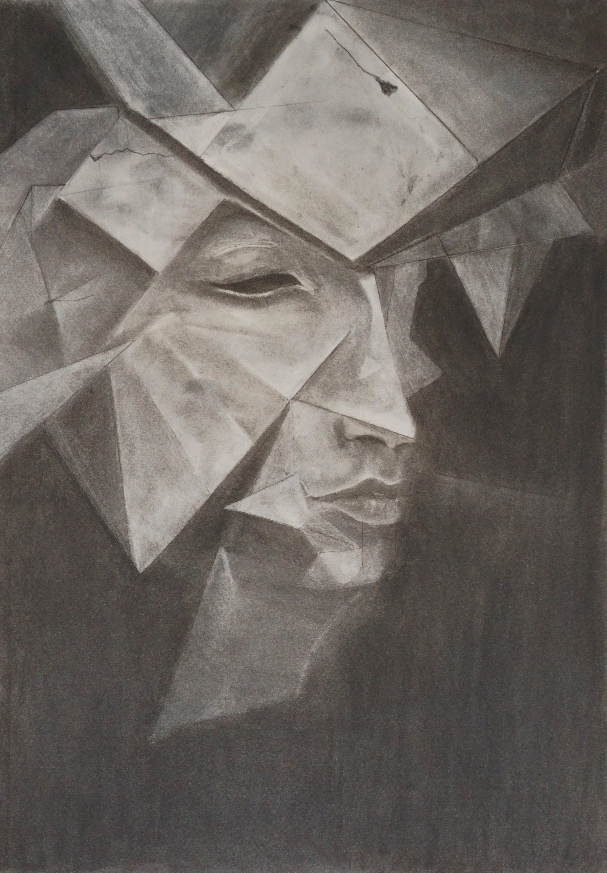 "Fragmented" 18x24 Charcoal on Paper, 2026