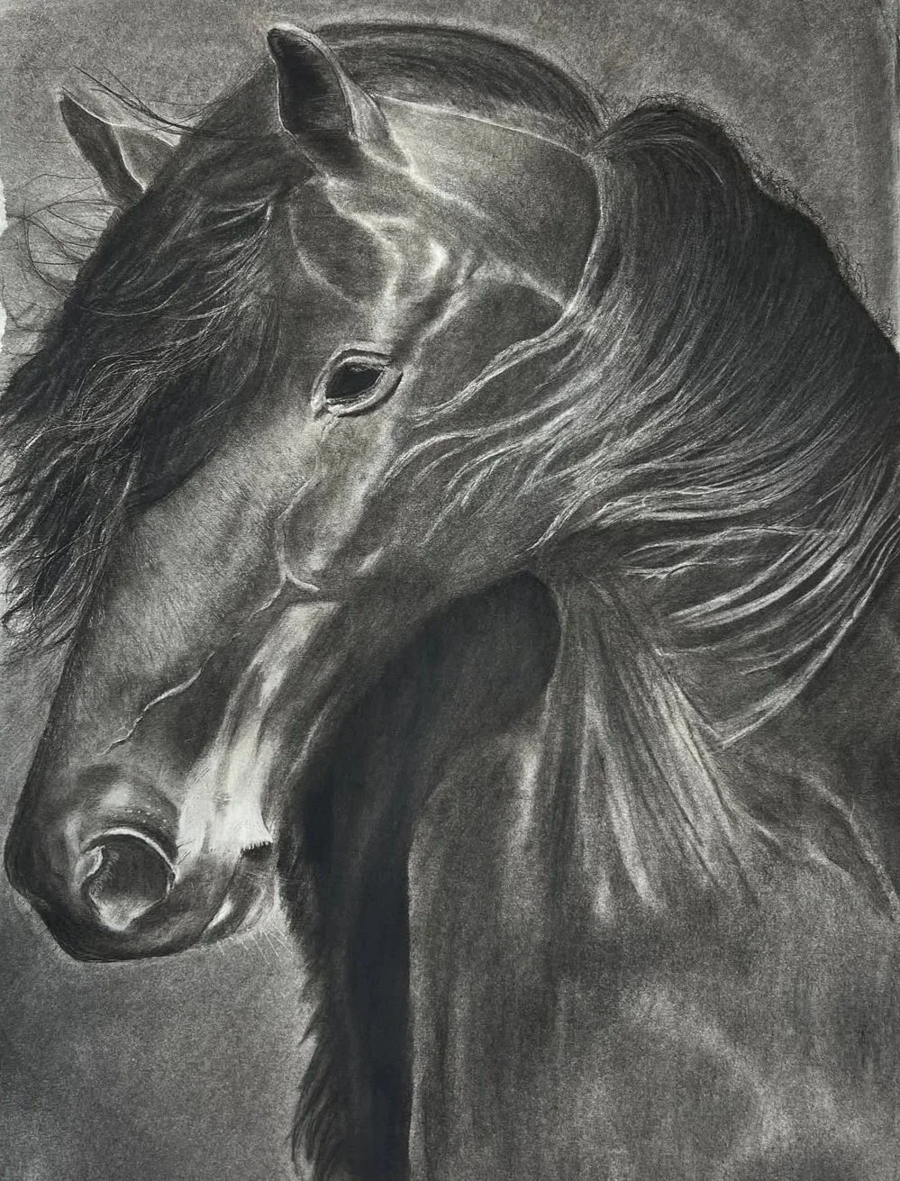 "A Piece of Home" 18x24 Charcoal on Paper, 2025
