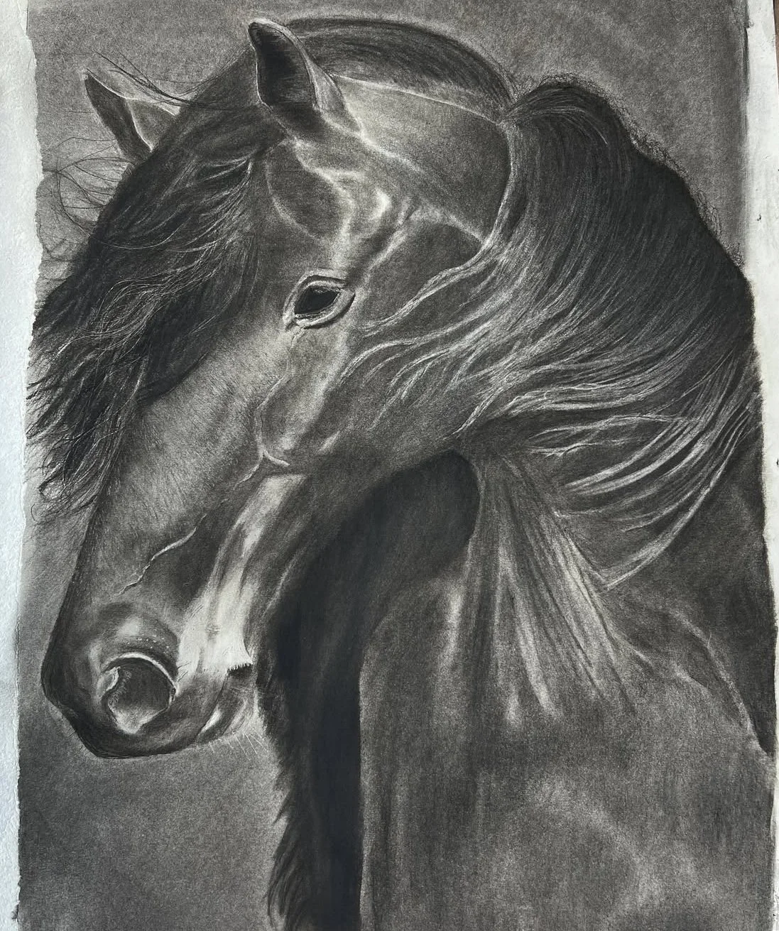 "A Piece of Home" 18x24 Charcoal on Paper, 2025