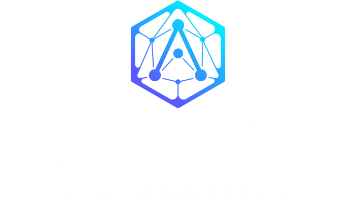 A stylized 3D logo of a geometric shape with layered, angular design above the text 'AmiCaps'. The background features a gradient from black to cyan.