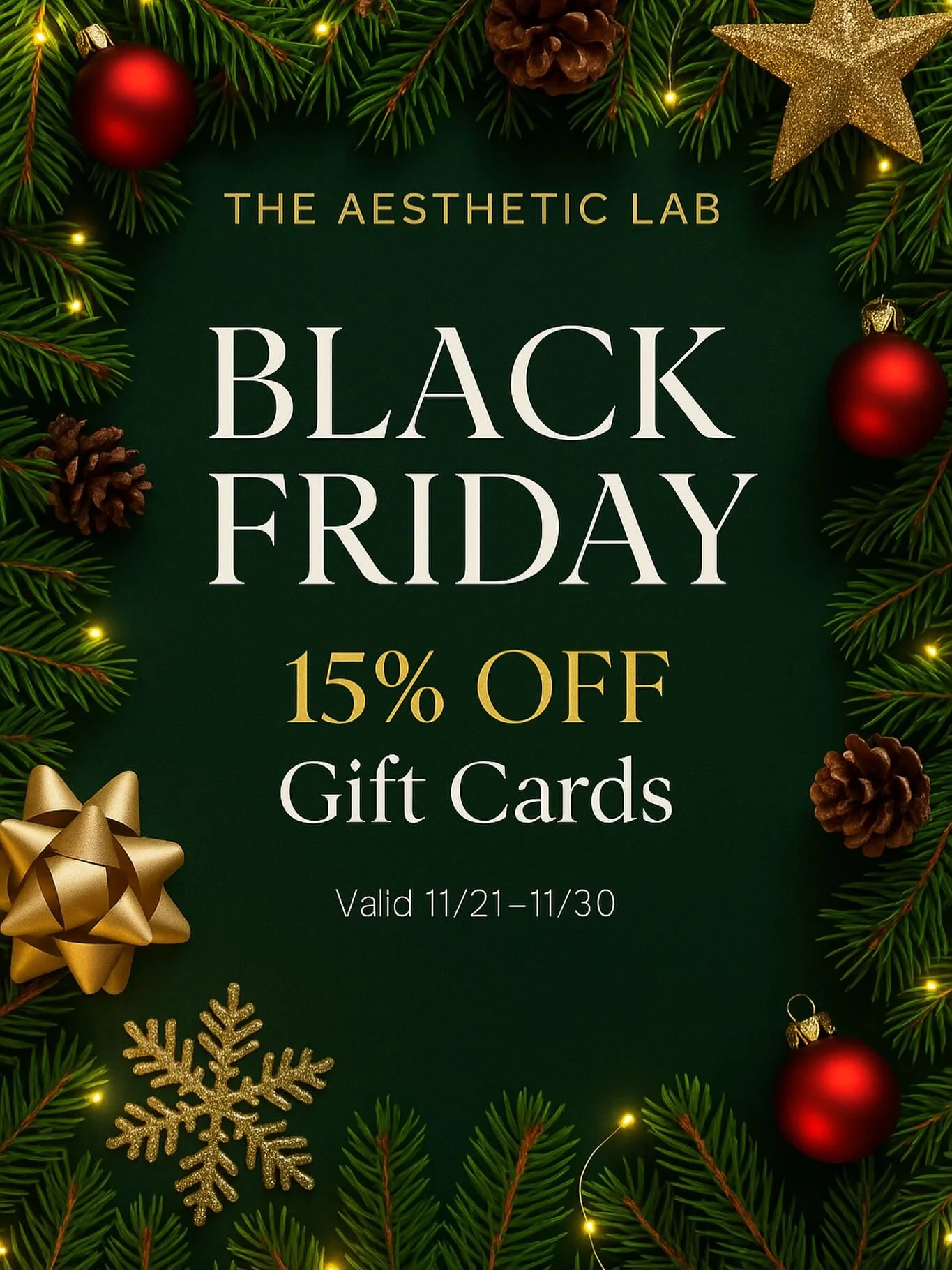 🖤 BLACK FRIDAY IS LIVE!
Save 15% on all gift cards now through November 30!
Perfect for future lips, Botox, facial balancing, peels, skin services &amp; more.

*Cannot be combined with other sales/promotions*

✨ Minimum $300
✨ Maximum $2,000
✨ Limit