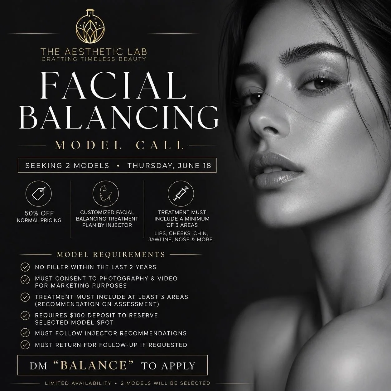 ✨ FACIAL BALANCING MODEL CALL ✨

I&rsquo;m looking for 2 models for an exclusive Facial Balancing Training Day on Thursday, June 18.

This is an opportunity to receive a customized facial balancing treatment at 50% OFF normal pricing while helping sh