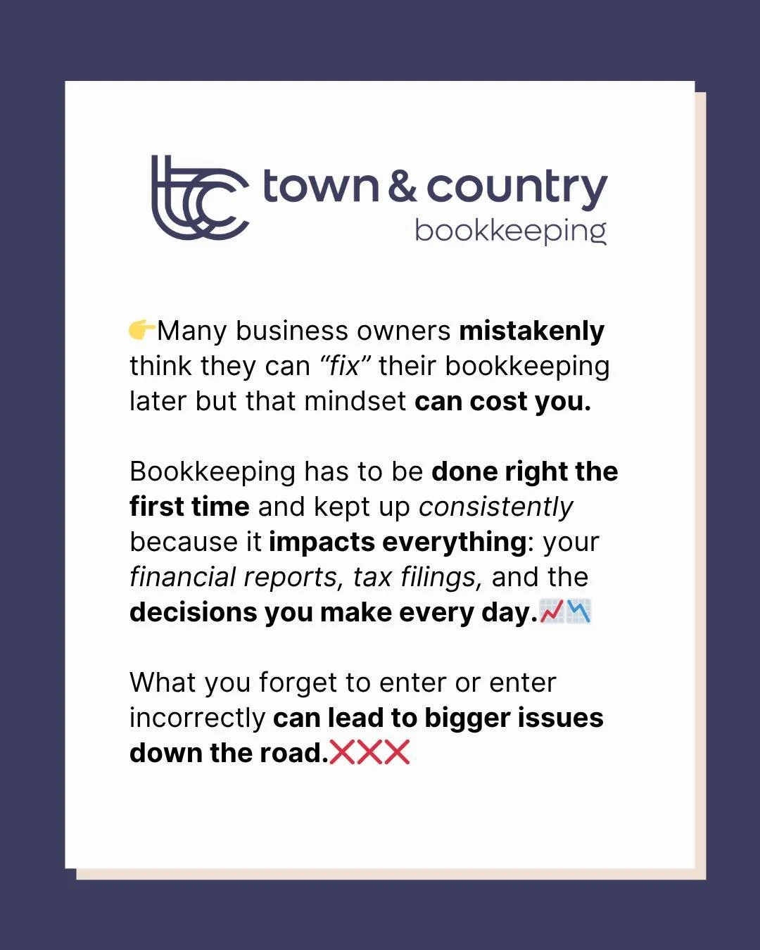 Bookkeeping isn&rsquo;t something to fix later.

Doing it right from the start saves you stress, money, and costly mistakes down the road.

Ready to get your books in order the right way? Let's chat!
📞 02 4822 6855
📧 admin@tcbookkeeping.com.au
.
.
