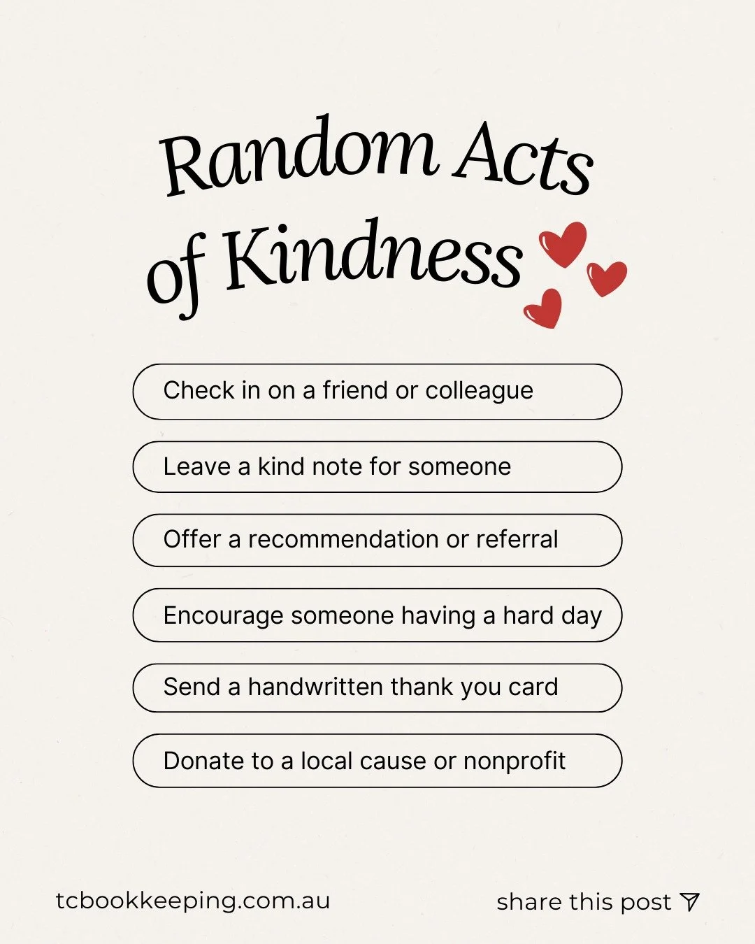 Random Acts of Kindness Day is a reminder that even the smallest act of kindness can make a big impact. 

Take a moment today to encourage someone, lend a hand or simply check in. 

Share this post to spread the kindness.
.
.
.
#RandomActsOfKindness 