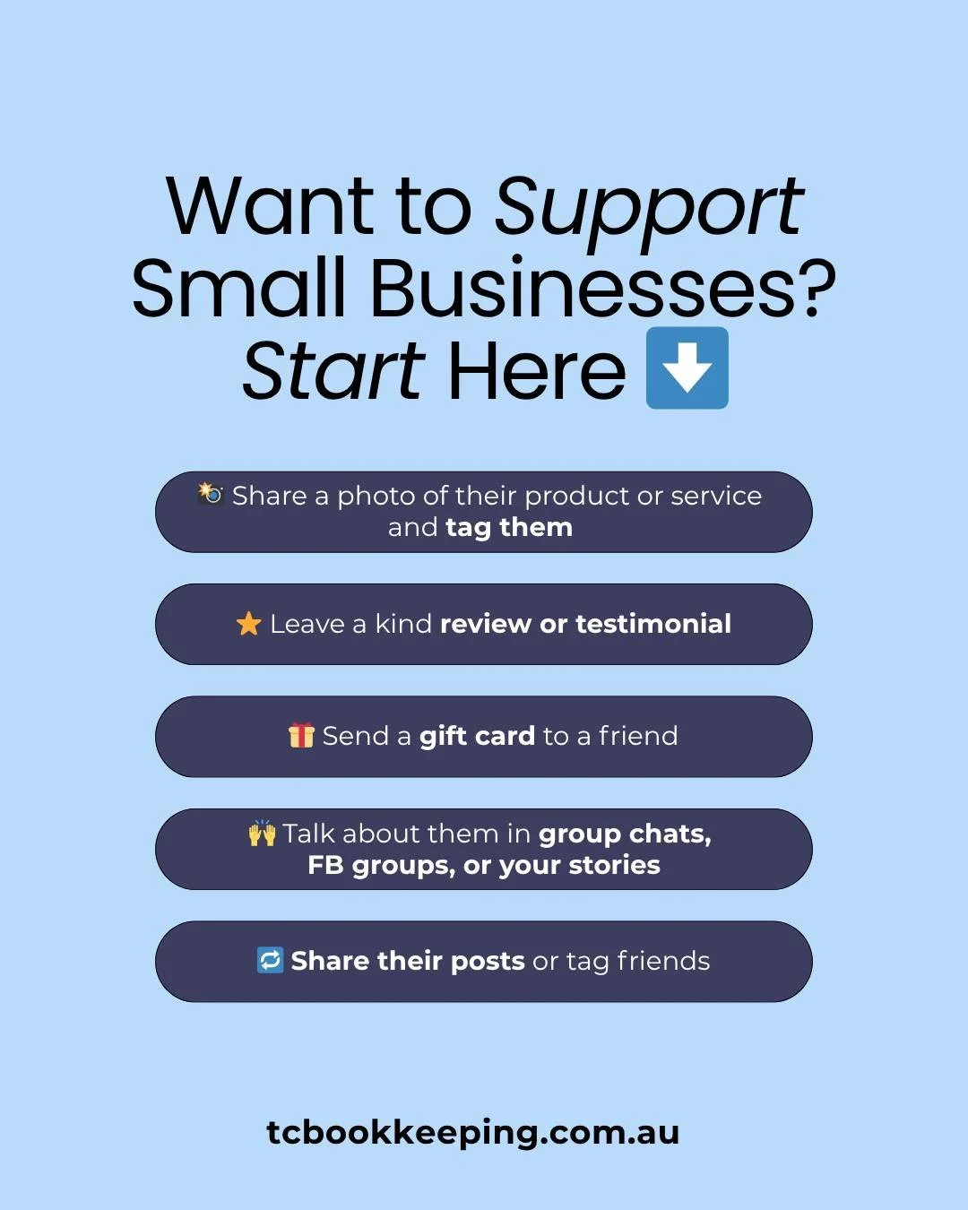 Every little action helps.

Whether you&rsquo;re sharing their content, leaving a review, or choosing to support what they offer, it all makes a difference.

Small businesses feel that support more than you know. 🤍

Tag a local business you love or 