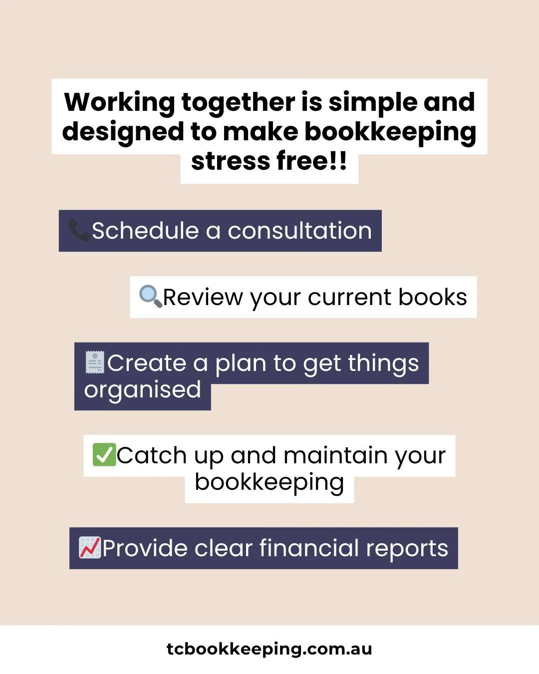 Clear books. Less stress.

We start by learning about your business and understanding what you need.

From there, we review your current books, create a clear plan, and help keep everything organised moving forward.

Our goal is to give you clear num