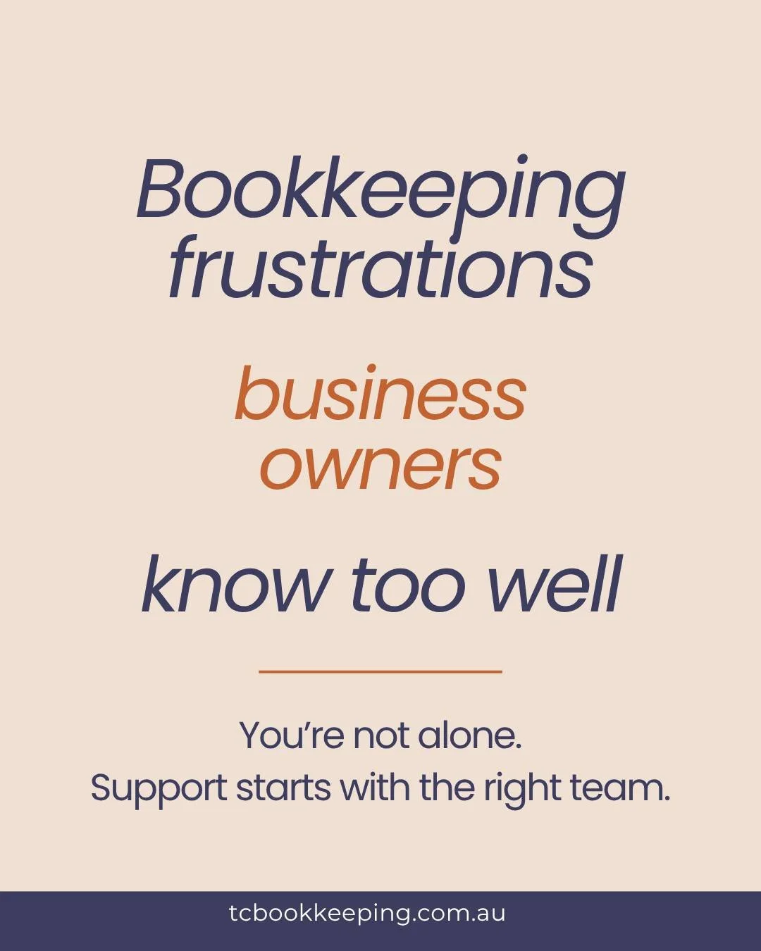 Behind on your books or unsure of your numbers?

These challenges are common - and they don&rsquo;t have to stay that way.

With the right systems and support, bookkeeping can feel much easier.

Looking for a team that feels like part of yours? Let&r
