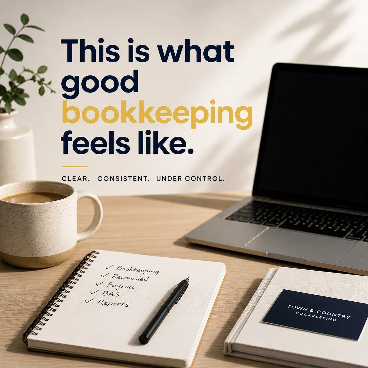 What does good bookkeeping actually feel like?

✔️ Less stress knowing it&rsquo;s handled
✔️ More control over your business
✔️ Clear understanding of your numbers
✔️ Consistency without falling behind
✔️ Confidence in your decisions
✔️ Support you c