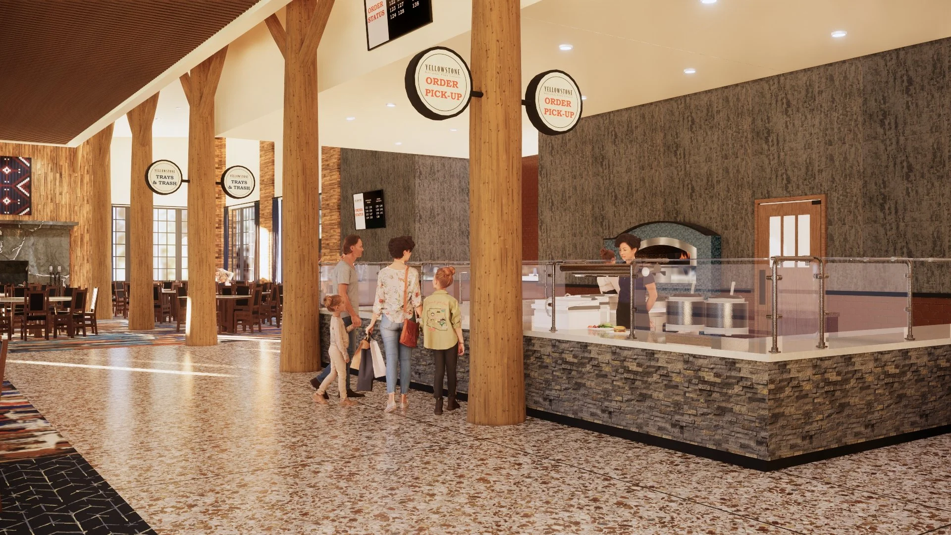 Old Faithful Lodge - interior rendering of pizza kitchen