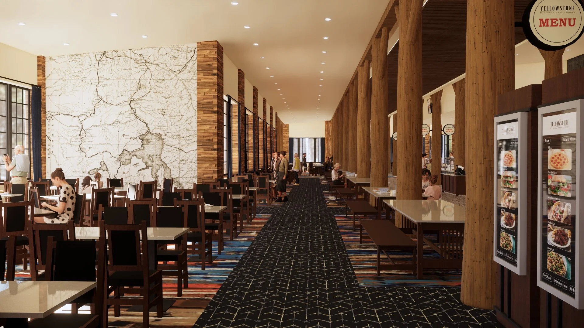 Old Faithful Lodge - interior rendering of dining area