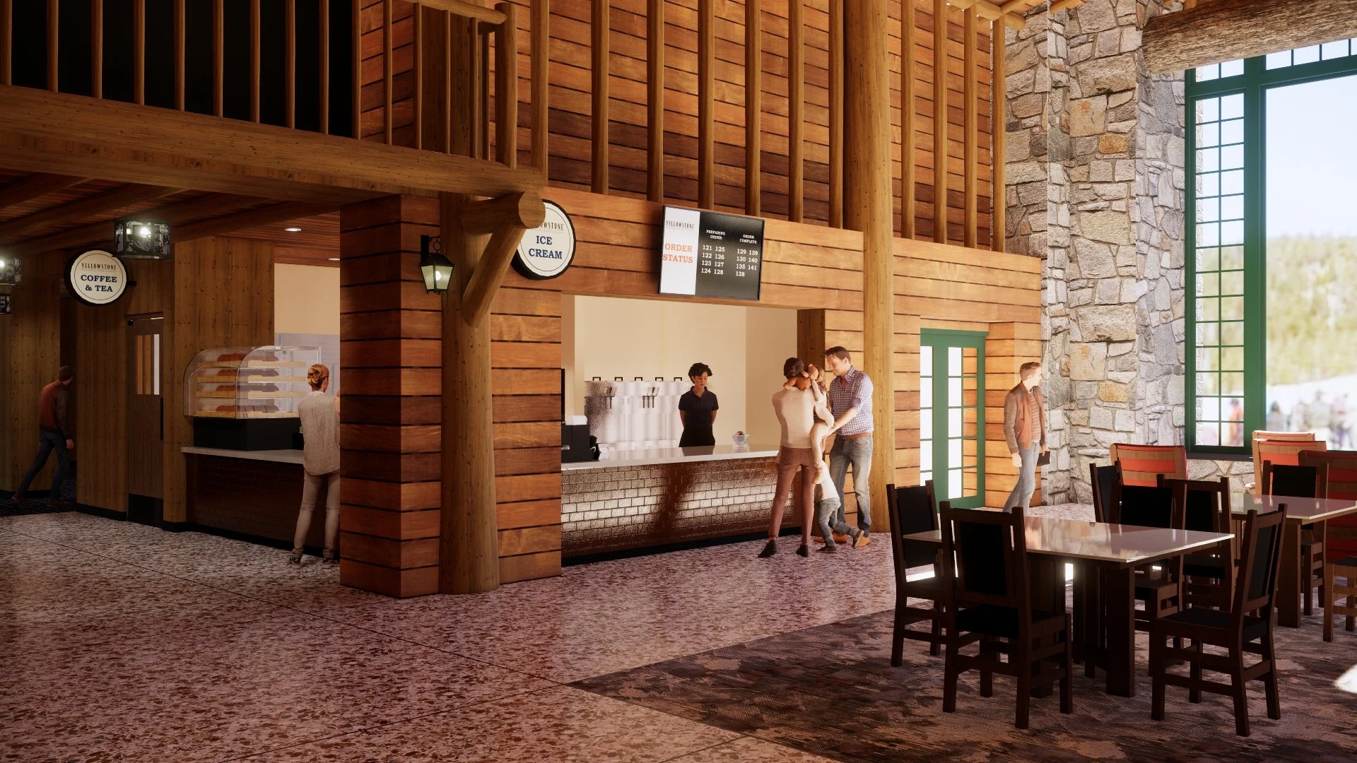 Old Faithful Lodge - interior rendering of ice cream station