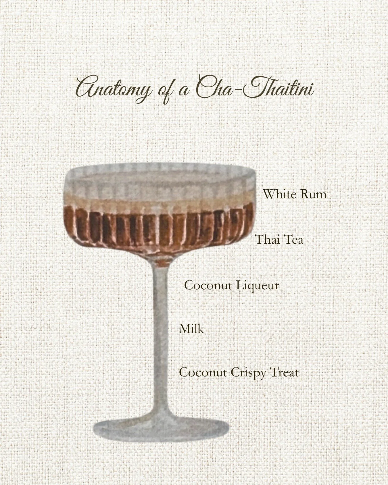 Meet the Cha-Thaitini 🥥
Our signature cocktail with layers of flavor as bold as it is beautiful. White rum, Thai tea, coconut liqueur, milk, and a crispy coconut treat on top… consider this your new obsession.
ledu thai | cha-thaitini | tha