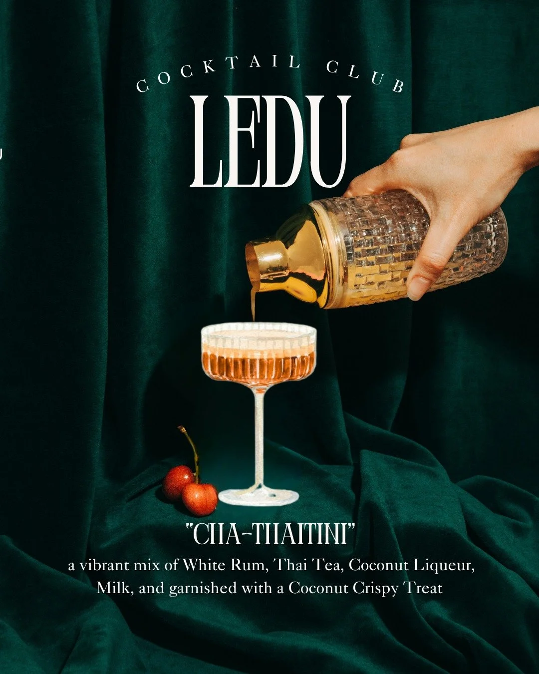 Introducing the Cha-Thaitini

An elegant blend of white rum, Thai tea, and creamy coconut. Smooth, aromatic, and beautifully layered, it&rsquo;s a modern sip of Thai-inspired sophistication.

thai tea cocktail | creamy coconut drink | ledu thai | led