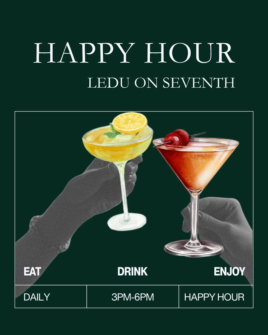 Looking for the best happy hour in town? 

LeDu on Seventh has it all! Delicious cocktails, flavorful bites, and the perfect spot to unwind with friends. 

ledu thai | happy hour | ledu on seventh | best happy hour | cocktails