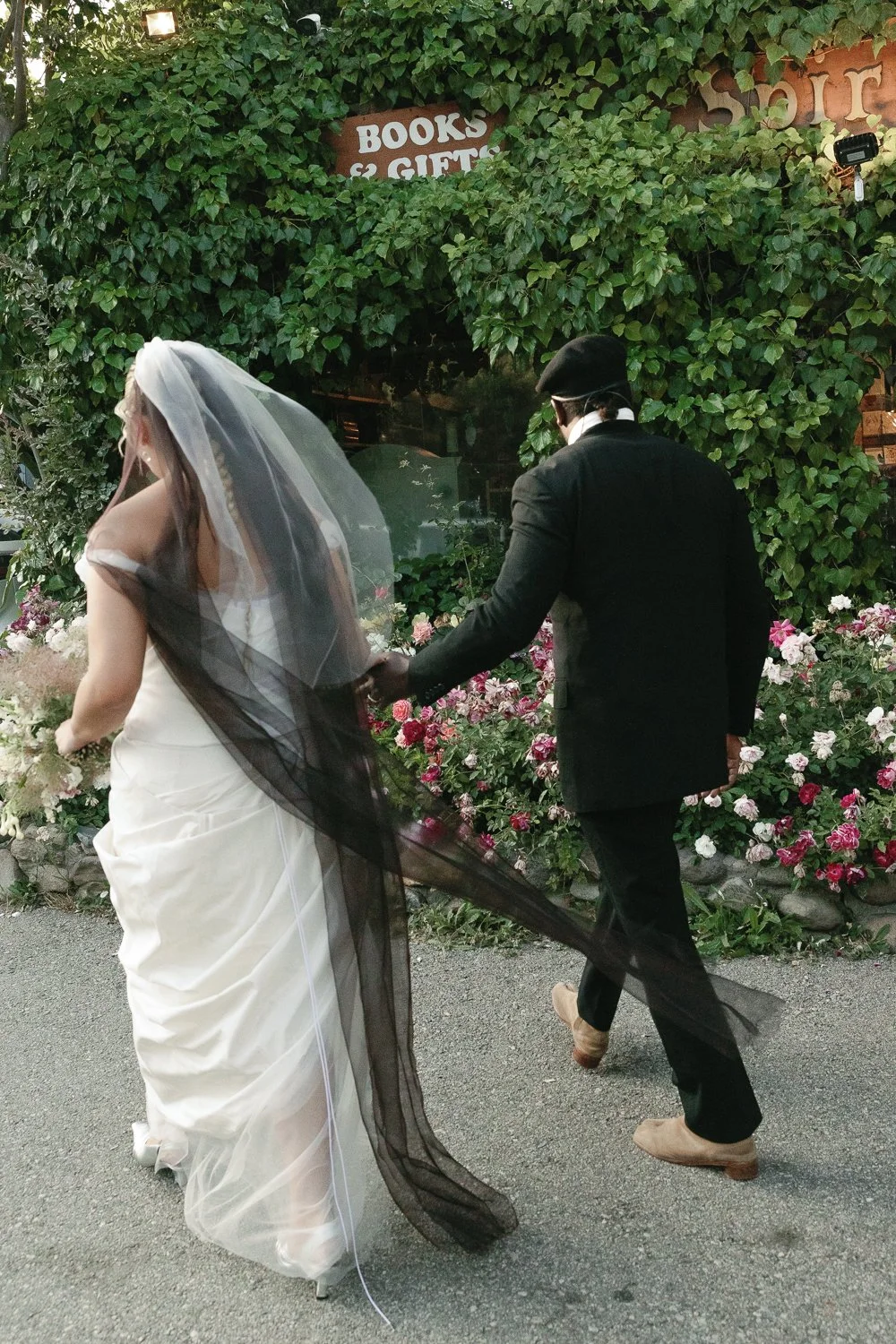 The bride wearing her custom two toned veil