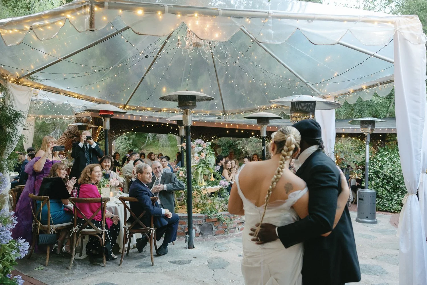 Wedding dinner surrounded by the gardens at the Inn of the Seventh Ray