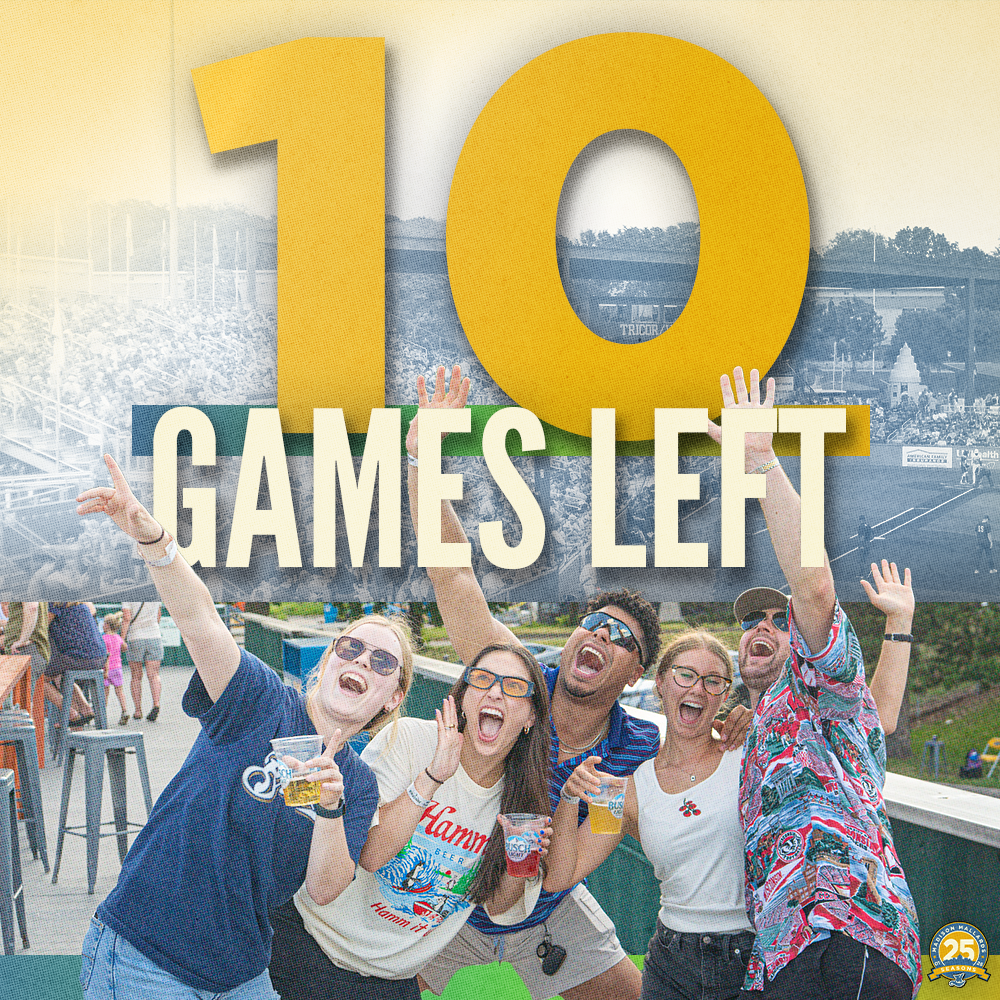 Celebration of 10 games left, featuring women cheering with drinks at an outdoor event.
