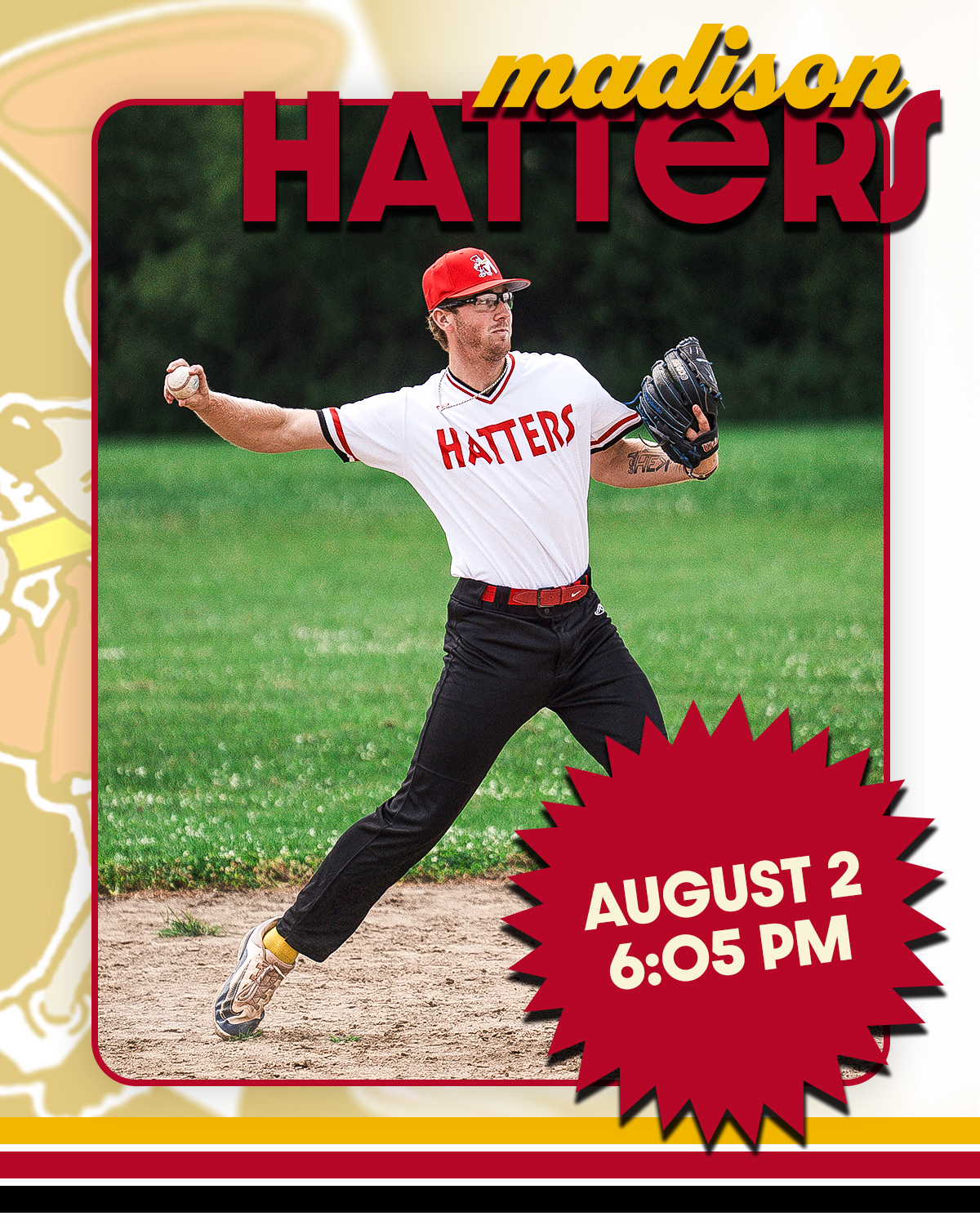 Gameday Graphic (Photo by Brent Bartels): Madison Mallards Rebrand - Madison Hatters Branding Breakdown and Gameday Graphics