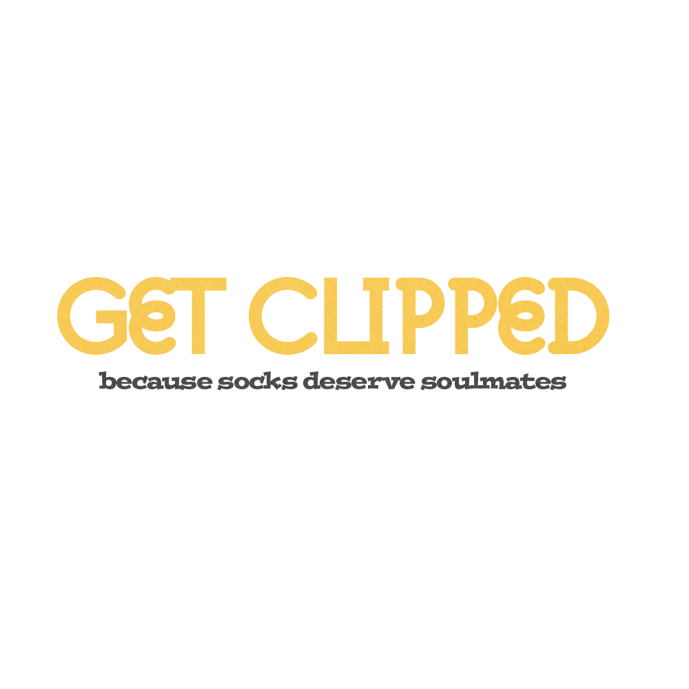 Logo for 'Get Clipped' with the tagline 'because socks deserve soulmates'