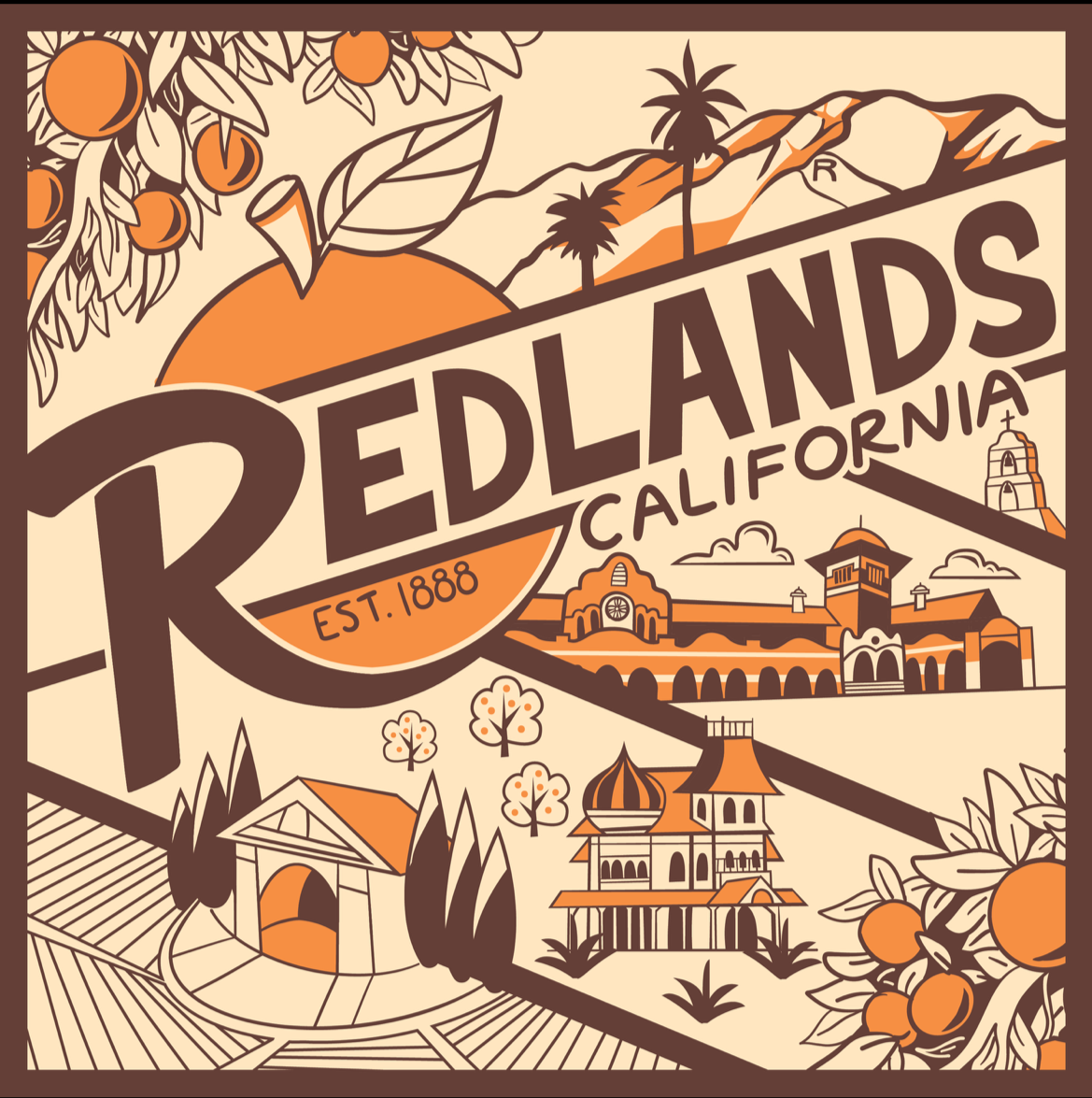 Winning T-Shirt Design for the 2026 Redlands Visitor Center T-shirt Contest - Made in Adobe Illustrator and Fresco