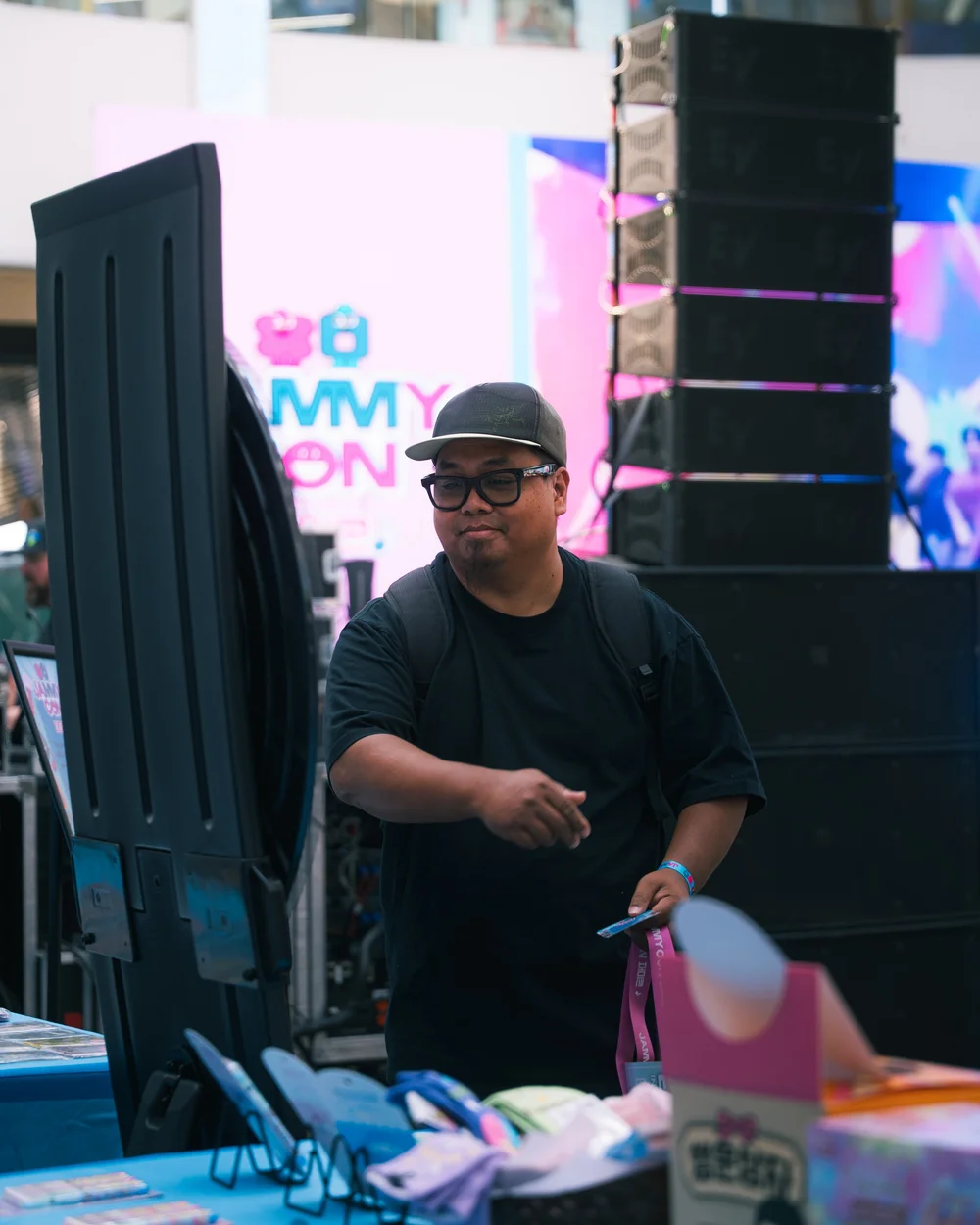 A JAMMY CON attendee at an interactive community area