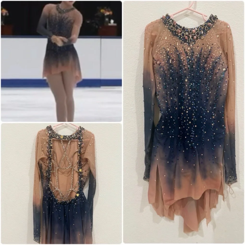 Elegant and timeless, designed for skaters ages 13&ndash;16 🤍
Adorned with Swarovski stones that shine beautifully on the ice ✨

This dress is donated for free to help make the 2026 season
even more graceful and special for a skater who will shine i