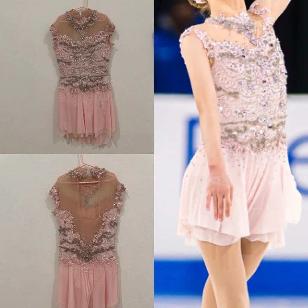 If you&rsquo;re looking for a classic, royal princess feel,
experience the elegant beauty of this peach-colored dress 👑🍑

Designed for skaters ages 13&ndash;15,
this dress is donated for free to a skater who will shine in it 🤍