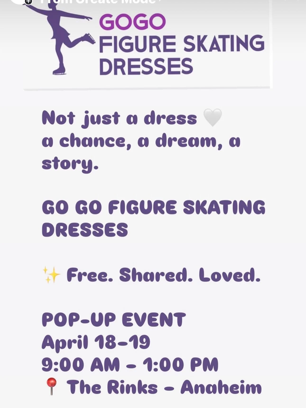 @glacier_falls_juniorboard In collaboration with Glacier Falls Figure Skating Club.
a pop-up event dedicated to free giving 🤍
every dress, shared with love.

📅 April 18&ndash;19
⏰ 9:00 AM &ndash; 1:00 PM
📍 The Rinks &ndash; Anaheim

Join us and be