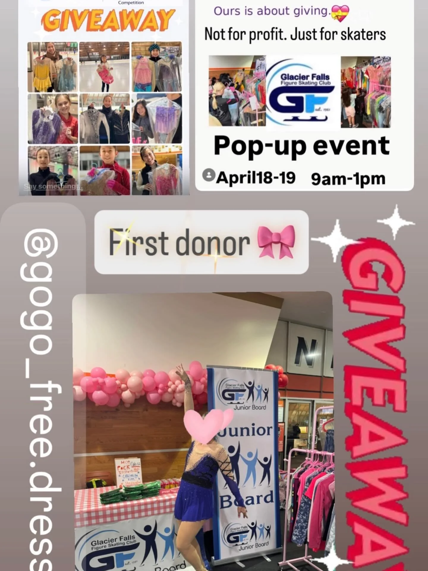 A joyful moment with @glacier_falls_juniorboard &amp;Glacier Falls Figure Skating Club 💙
Honoring our first dress donor ✨
Giving is what connects us all&mdash;join us 💕