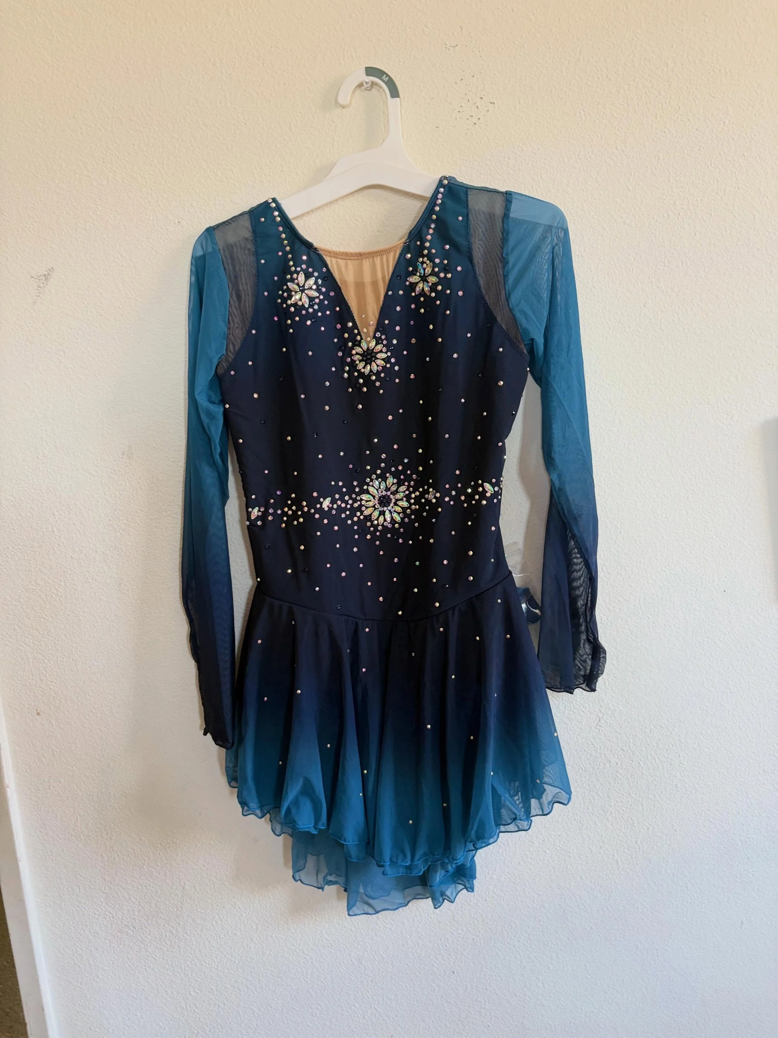 A dark aqua&ndash;toned, elegant competition dress with luxurious details&mdash;simple, timeless, and beautiful.
Perfect for intermediate to junior-level skaters, fits ages 11&ndash;14.

Given with love through Go Go Free-Skating Dress &mdash; free d