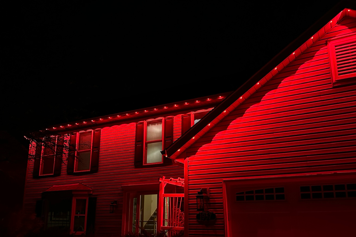 Permanent LED roofline lighting on a Minneapolis Minnesota home with full soffit edge installation