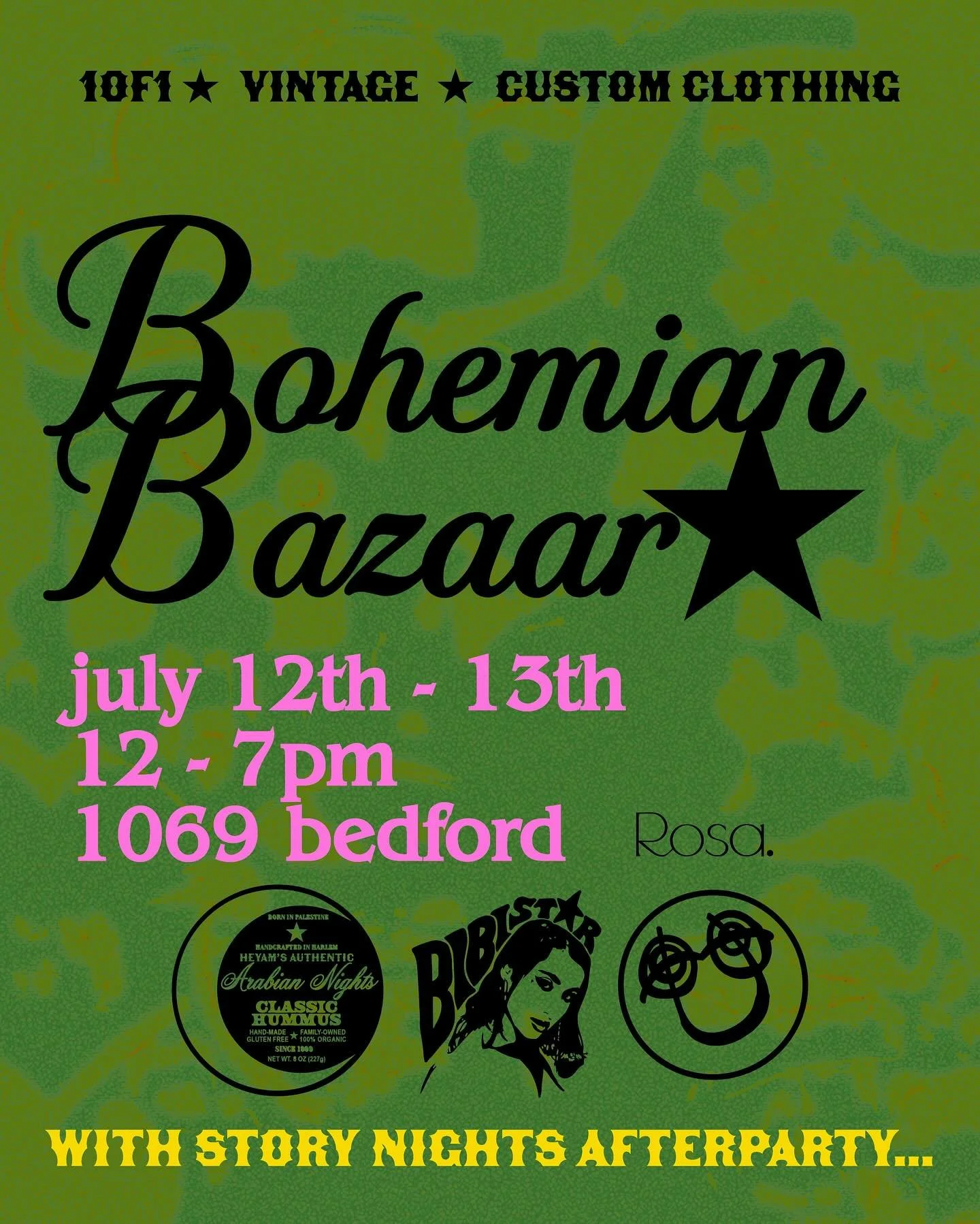 Join us this weekend for 2 events in Bed-Stuy!

@bibistarbazaar all day Saturday and Sunday ft. local vintage, independent brands, art, and of course food and drinks served by us! 

Stick around Sunday night for the bazaar afterparty 🕺 we&rsquo;ll b