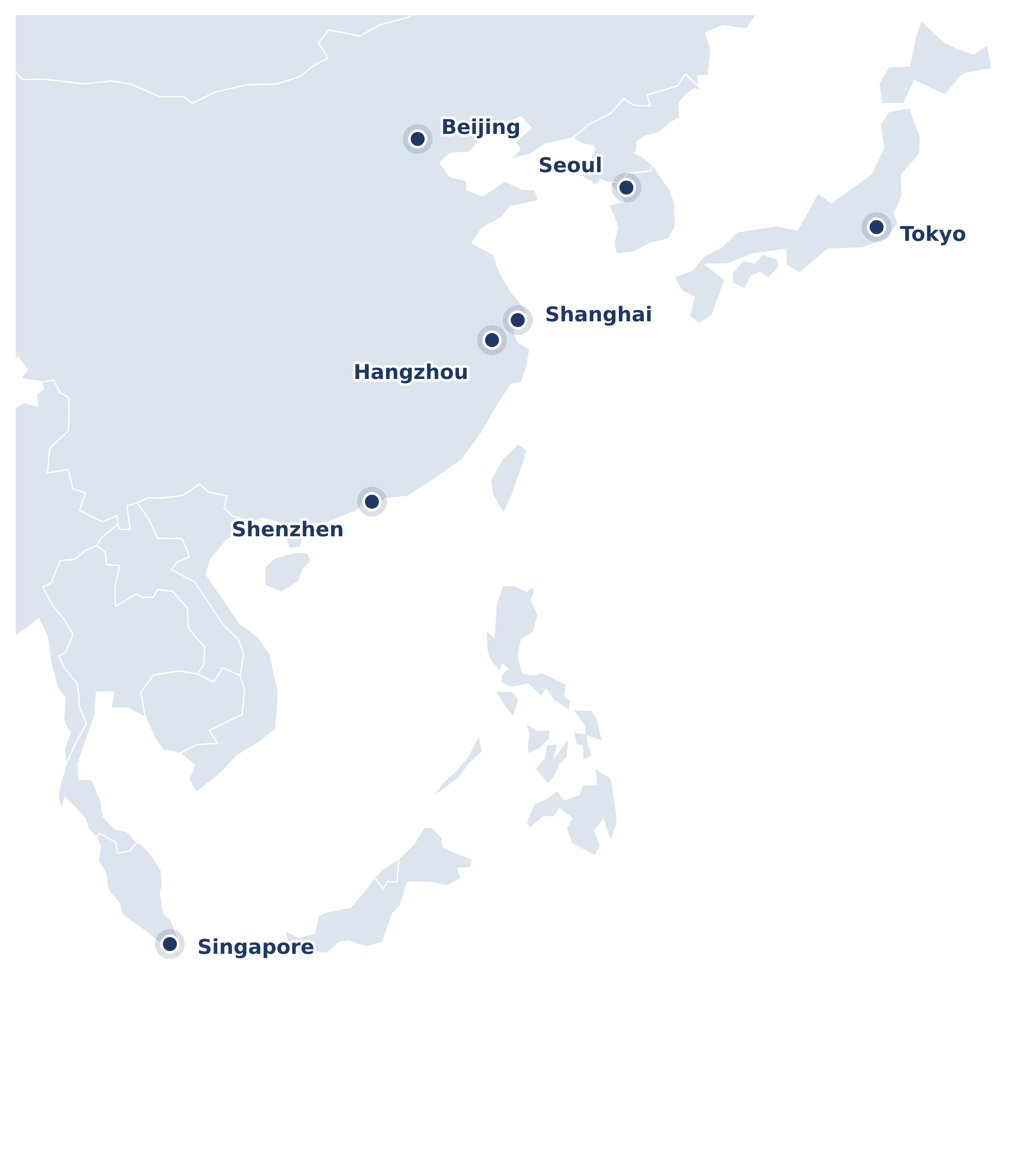 Learning Expedition destinations across Asia: Shenzhen, Shanghai, Beijing, Hangzhou, Singapore, Seoul, Tokyo