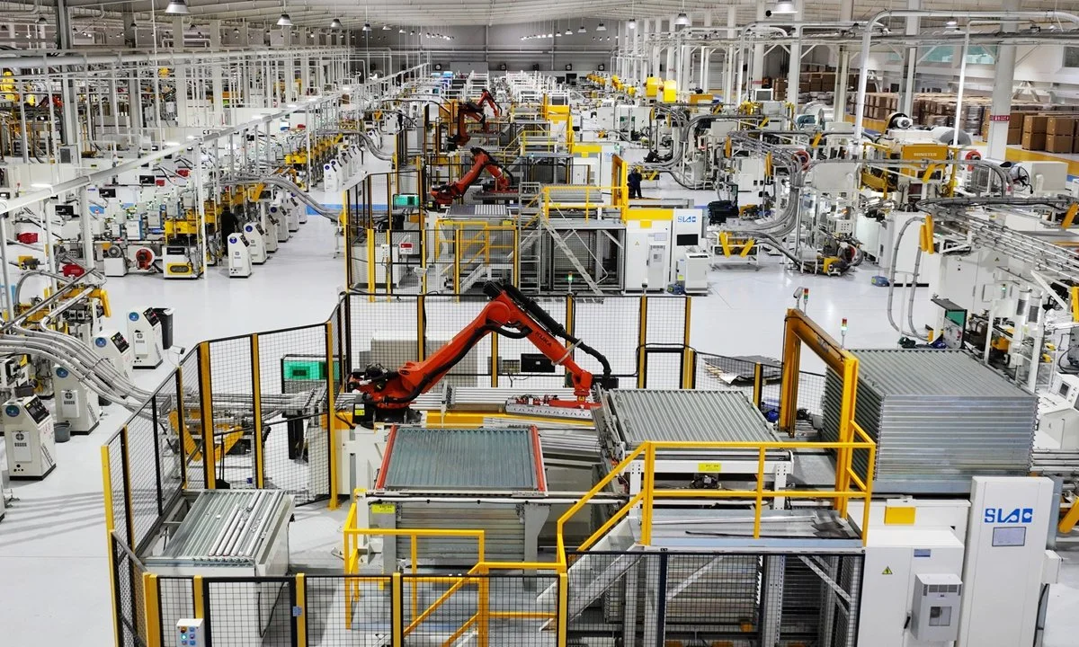 Industrial robots operate on a smart manufacturing production line in Yangzhou, Jiangsu province, China