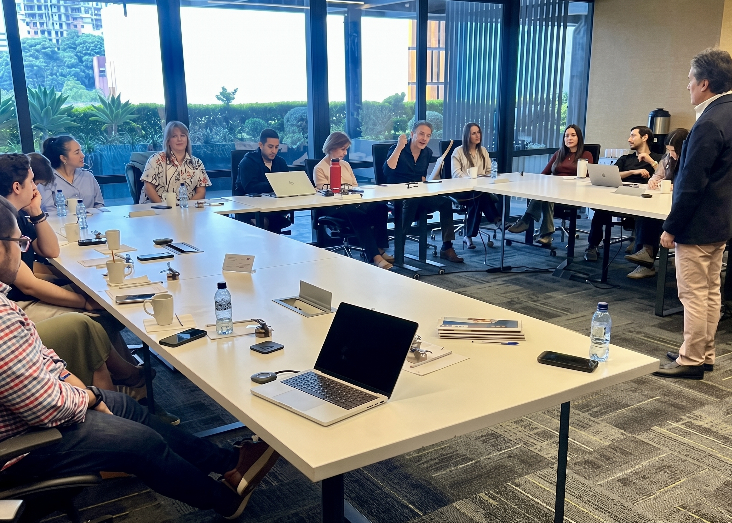 Leadership team gathered for a facilitated discussion on innovation, technology trends, and strategic opportunities shaping future business growth.