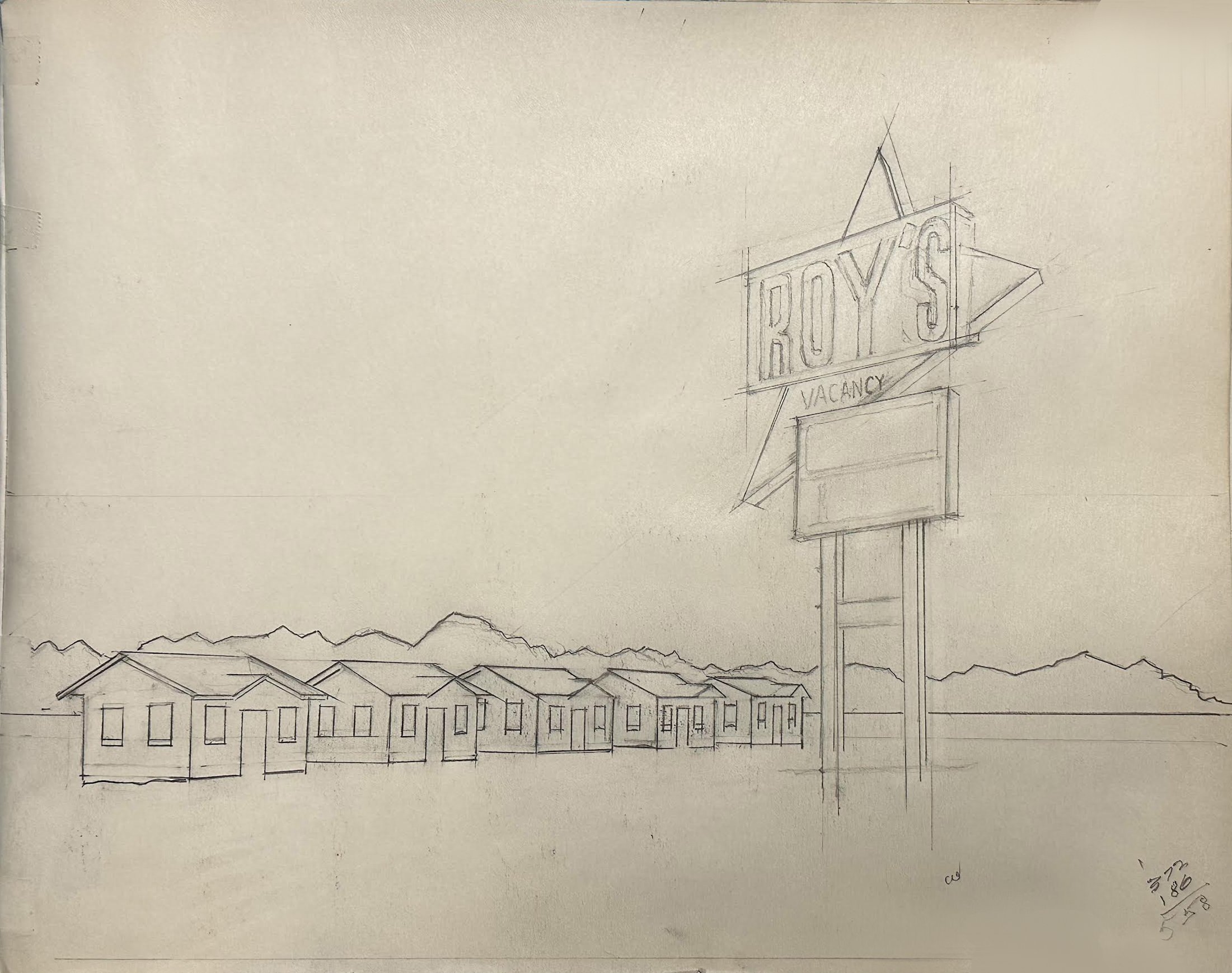 ROY'S CABINS, ROUTE 66, AMBOY, CALIFORNIA. 11" X 14" #2 pencil on Strathmore.
